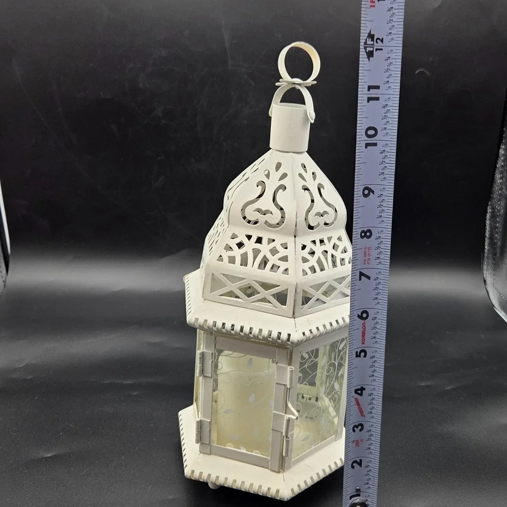 Large White Metal Decorative Moroccan‎ Lantern Candle Holder Lamp Cottage Core
